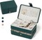 Compact Travel Jewelry Box for Women & Girls – 3-Layer PU Leather Jewelry Organizer with Adjustable Storage for Rings, Earrings, Necklaces & Bracelets, Portable Green Jewelry Case (Small)